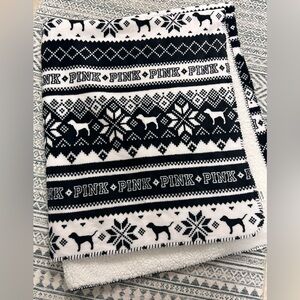 Victoria's Secret PINK Dog Black and White Sherpa Blanket like New 50x60